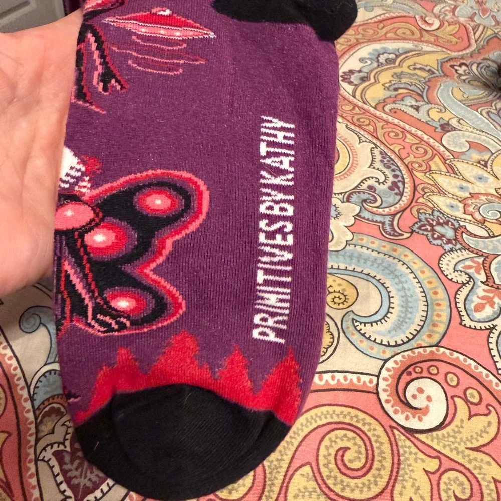 Primitives by Kathy Conspiracy Theory Socks Bigfoot UFO Loch Ness Mothman Purple